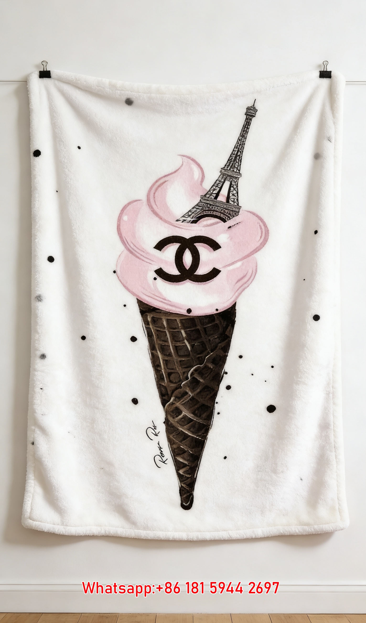 Chanel Style Paris Eiffel Tower Ice Cream Flannel Throw Blanket IMG_7375